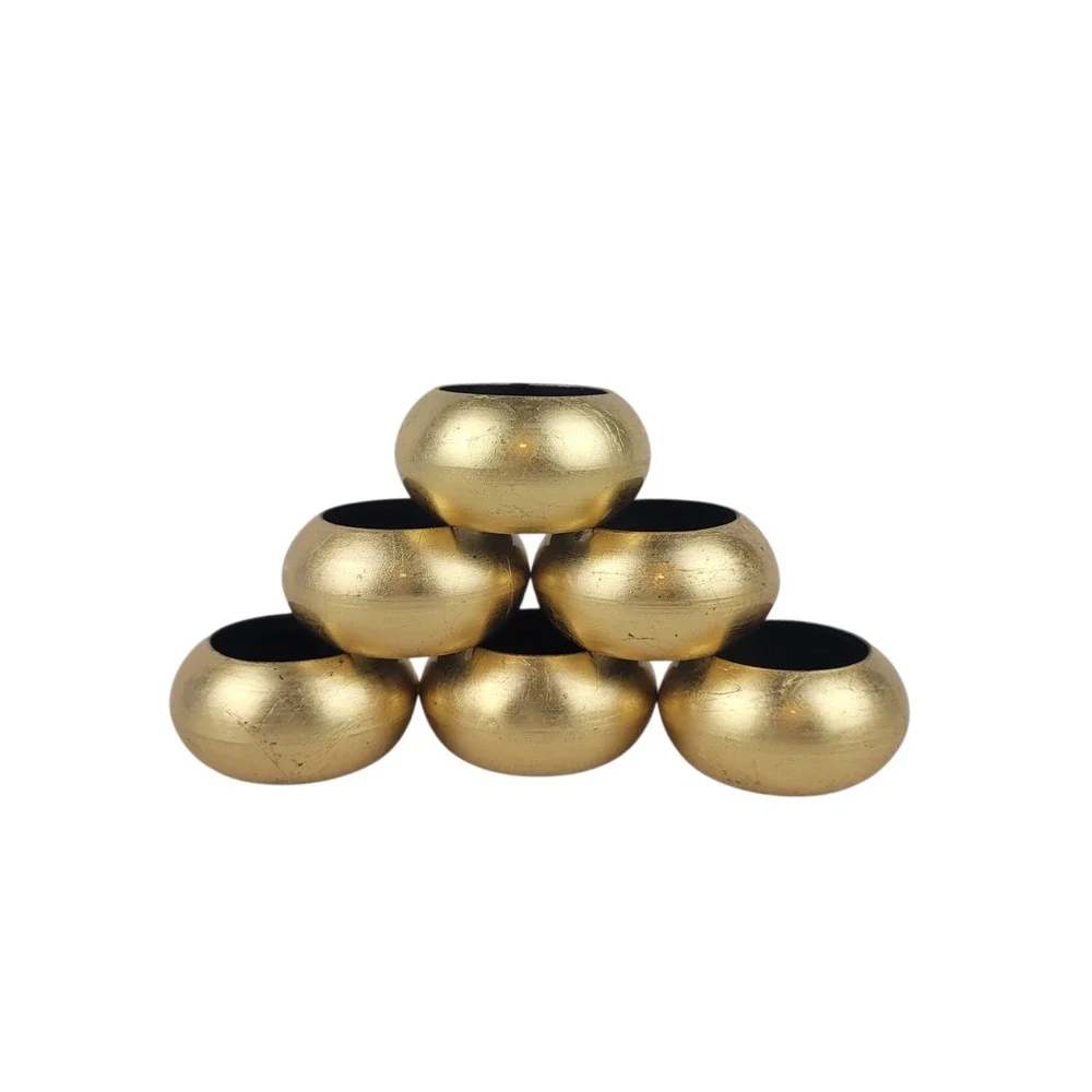 Set of 6‎ Gold Acrylic Round Napkin Rings Metallic